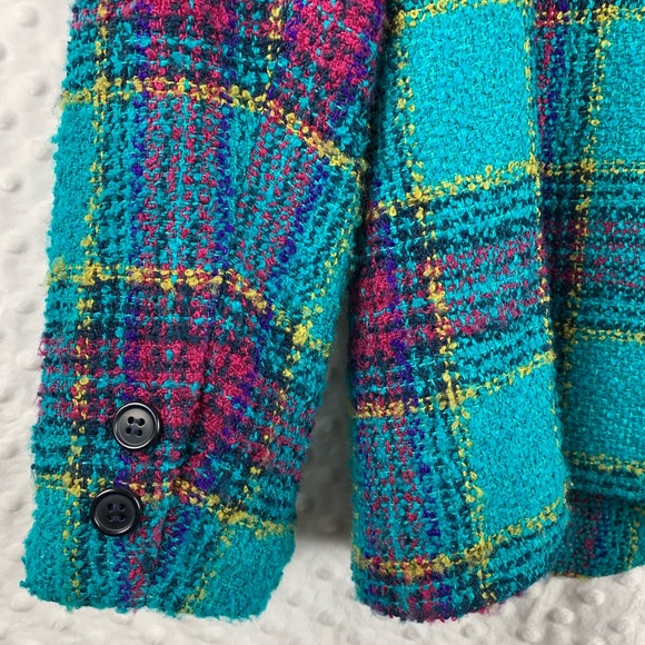VINTAGE KORET Blazer 1980s Plaid Design Turquoise & Pink - Picture 7 of 7